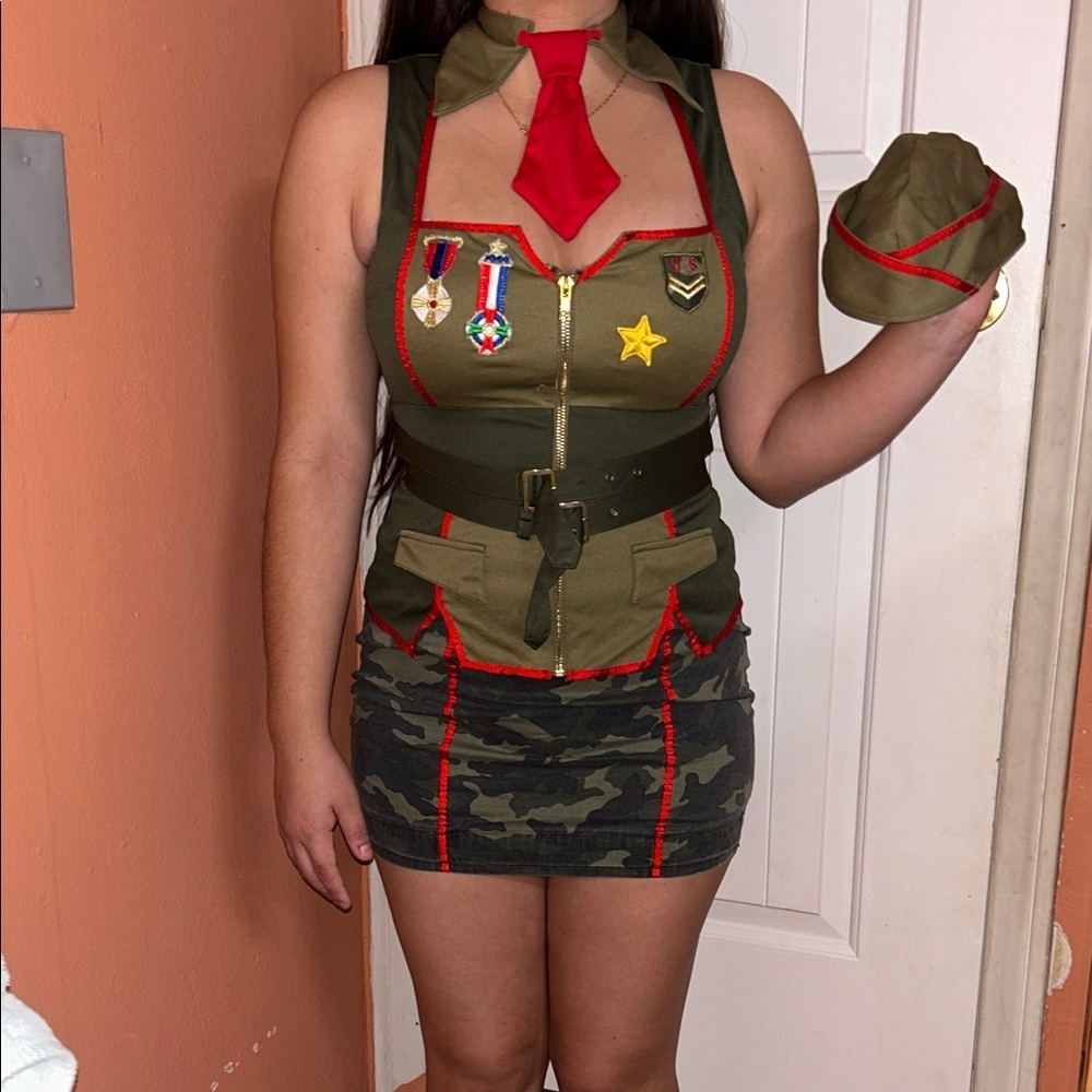 Leg Avenue Olive and Red Military Skirt Set